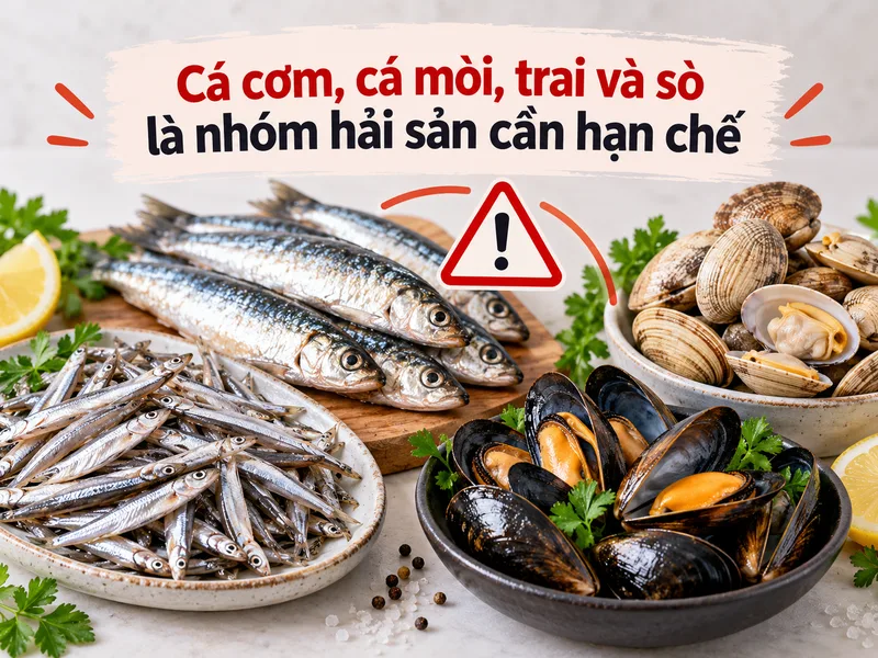 Cá cơm, cá mòi, trai và sò là nhóm hải sản cần hạn chế