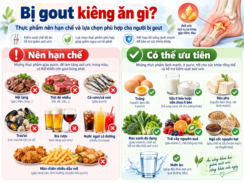 Thực phẩm nên hạn chế và lựa chọn phù hợp cho người bị gout
